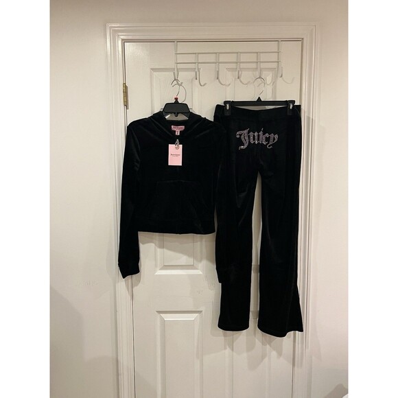 NWT Size L Juicy Couture Velour Bling Tracksuit Black With Pink Rhinestone Y2K - Picture 2 of 8